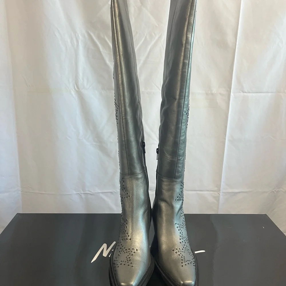 NASTY GAL, Genuine Leather, Gun Metal, Star studded Over the knee high Boots - Picture 10 of 14